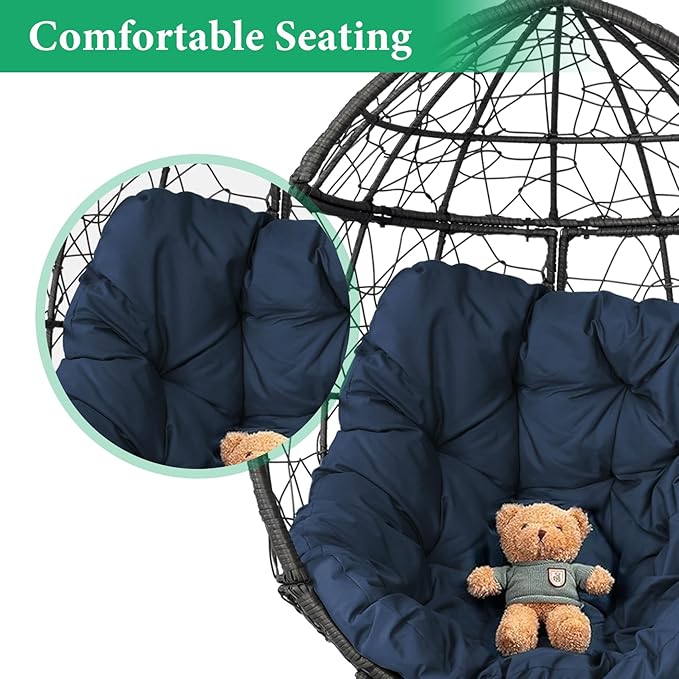 Outdoor Egg Chair, Part of Patio Conversation Set, All-Weather Wicker Lounge Chair with Thick Cushions, Single Seat for Balcony, Garden, Porch, Blue