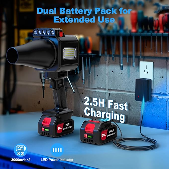 DEGGE Brushless Leaf Blower Cordless, Handheld Leaf Blowers with LED Work Light, Two Interchangeable Nozzles, Turbo Jet Blower for Lawn Care, Patio Cleaning, Garage Dust & Outdoor Use