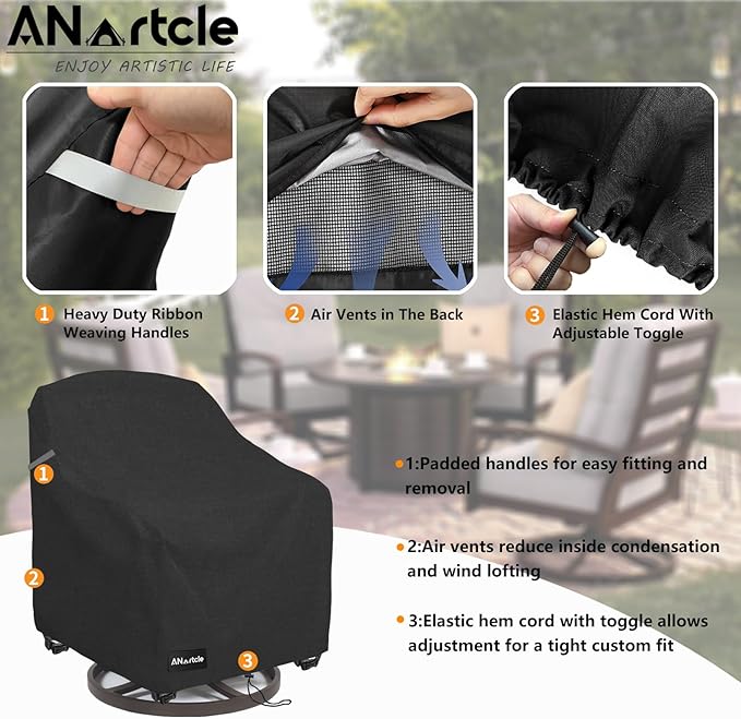 Swivel Patio Chair Cover 4 Pack,600D Waterproof Heavy Duty Outdoor Chair Cover(30 W x 34 D x 36 H inches),Patio Furniture Covers,Outdoor Furniture Covers Waterproof,Black
