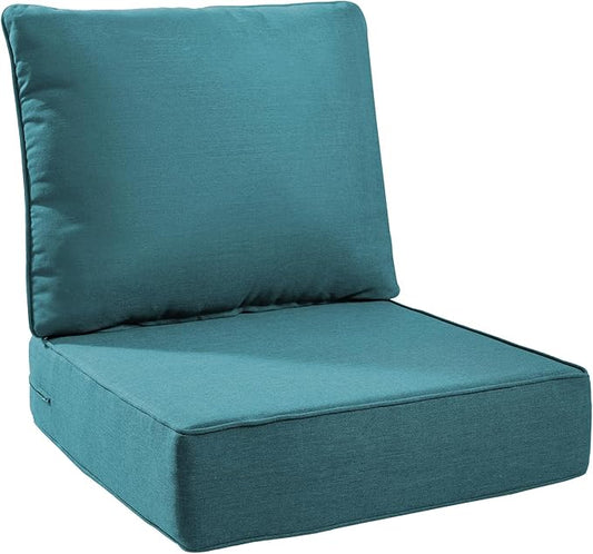 6" Thick Outdoor Cushions 24x24x6, 1-Set Deep Seat Patio Cushions with Removable Cover, Waterproof & Fade Resistant Replacement for Wicker Chair, Loveseat, Sofa - Peacock Green