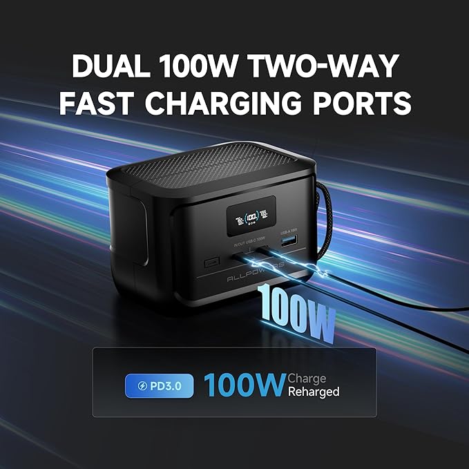 ALLPOWERS SOLAX P100 Portable Power Bank, 99.2Wh Power Station with 2 100W USB-C LiFePO4 Battery,Fast Charging QC 3.0 PD Portable Charger for Outdoor Traveling Fishing Emergencies Camping Essentials
