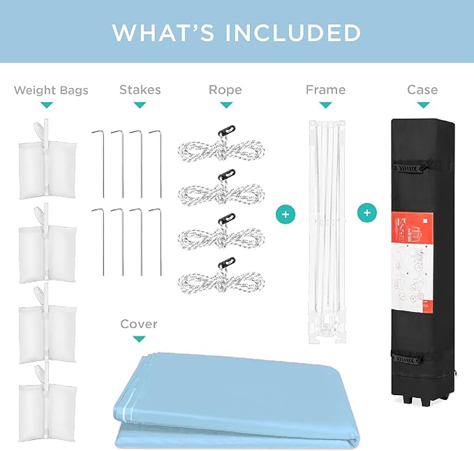 Best Choice Products 8x8ft 1-Person Setup Pop Up Canopy Tent Instant Portable Shelter w/ 1-Button Push, Case, 4 Weight Bags - French Blue/White