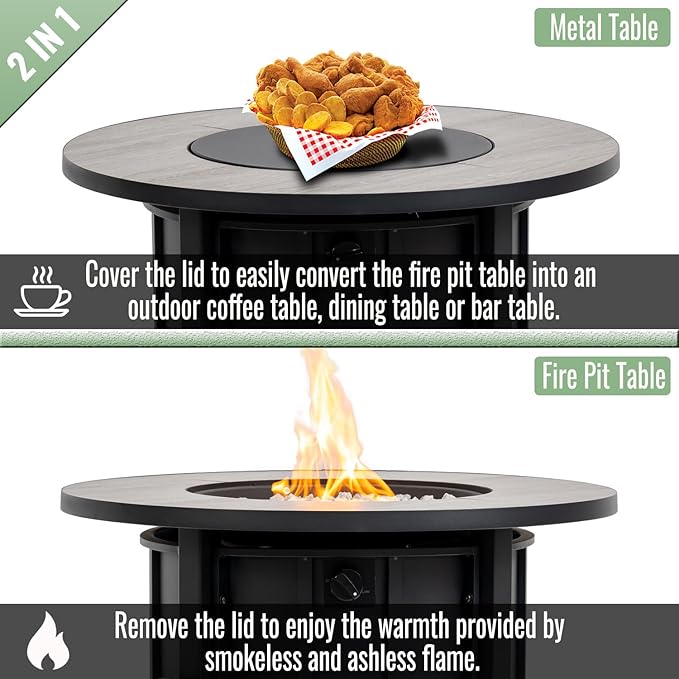 Propane Fire Pit Table, 30" Firepits for Outside, Gas Fire Pit for Outside Patio, Propane Fire Table with Ceramic Tabletop for Patio, Deck, 50000BTU, Tank Inside, Tank Not Included, Black