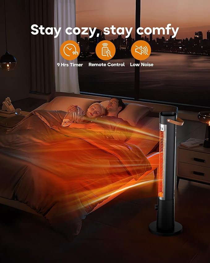 Patio Heater for Outdoor Use, 32.1" 1500W Electric Space Heater Indoor, 60-Degree Oscillating Portable Infrared Heater, with Timer, Remote, for Patio, Gazebo, Black