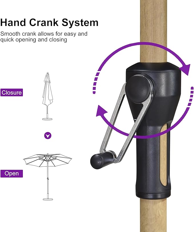 PURPLE LEAF 10 Feet Patio Umbrella with Base Outdoor Umbrella Round Market Umbrella for Table with Push Button Tilt & Crank and 8 Ribs Aluminum Pool Umbrella for Beach Patio, Navy Blue
