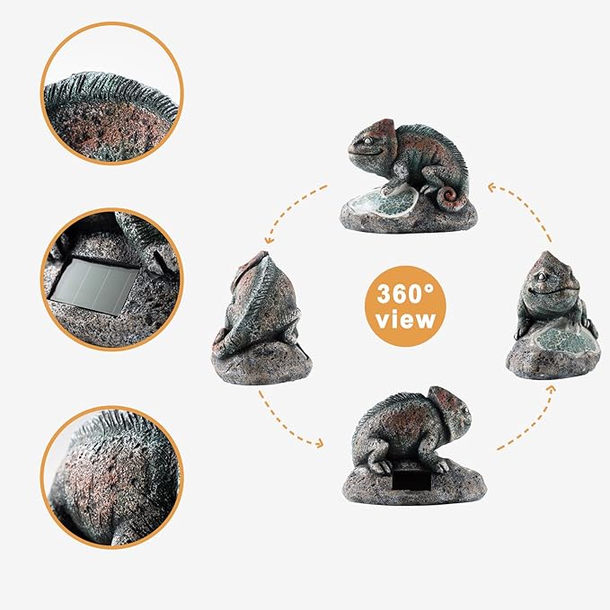 Rezpuao Solar Chameleon Garden Statues Outdoor Decor Resin Chameleon Figurine with Solar Light for Patio,Balcony,Yard,Lawn Ornament,Perfect Garden Gift