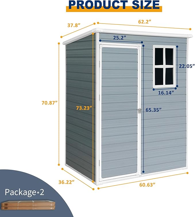Storage Shed 5x3 ft Outdoor Storage Shed with Floor, Lean to Resin Shed with Window, Lockable Door Plastic Tool Sheds, Waterproof Shed for Garden, Patio, Backyard, Yard, Lawn, Grey