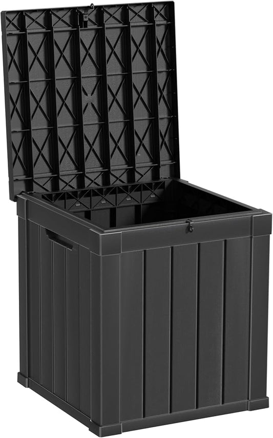 Mersco 50 Gallon Double-Wall Resin Deck Box - Lockable Waterproof Outdoor Storage Box, 515lbs Capacity & Doubles as Seating for Patio Furniture - Garden Tools, Pool Accessories (Black)