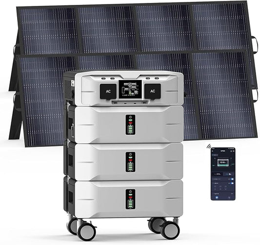 IEE 7680Wh Solar Generator SP5000 with 2x400W Solar Panel, 120/240V Power Station 5000W(Peak 9000W) AC Output, Expandable Capacity, Portable LFP Battery Generator for Home Use, Power Outages, RVs
