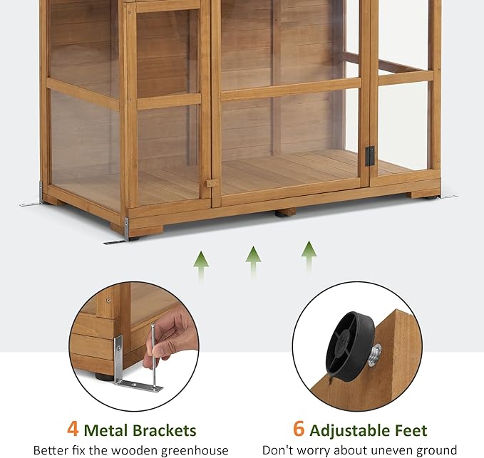 MCombo Wooden Greenhouse Outdoor with Openable Roof Vent and Adjustable Shelves, 0826 (Natural)