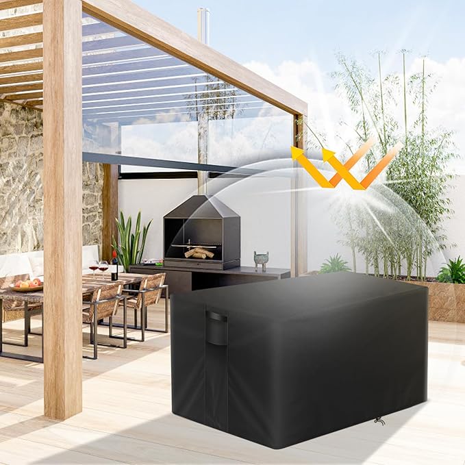 Rectangle Fire Pit Cover,Patio Fire Table Cover Gas Fire Table, Waterproof and Windproof, 45 x 24 x25Inches, Black