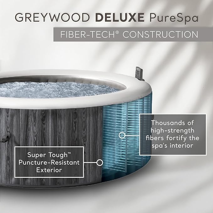 INTEX 28439EP PureSpa Greywood Deluxe Inflatable Spa Set: Includes Energy Efficient Cover – Spa Control App – Wireless Control Panel – 4 Person Capacity – 77" x 28"