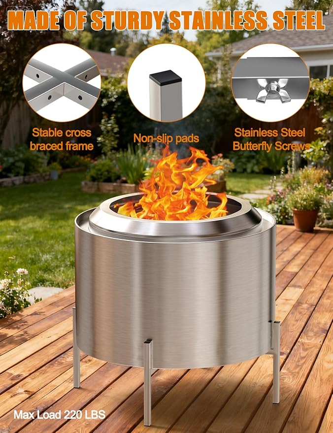 15-27 Inch Fire Pit Stand, Solo Stove Accessories, Stainless Steel Adjustable Base, Firepit Stand for Solo Stove Bonfire Ranger Yukon and More Outdoor, Great for Outside Patio Camping Backyard