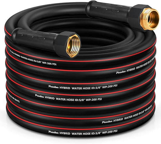 Garden Hose 50 ft x 5/8", NON-EXPANDABLE Heavy Duty Premium Flexible Water Hose, No Kink, Leakproof, Lightweight Hybrid Hose with Male to Female Fittings for Household&Backyard