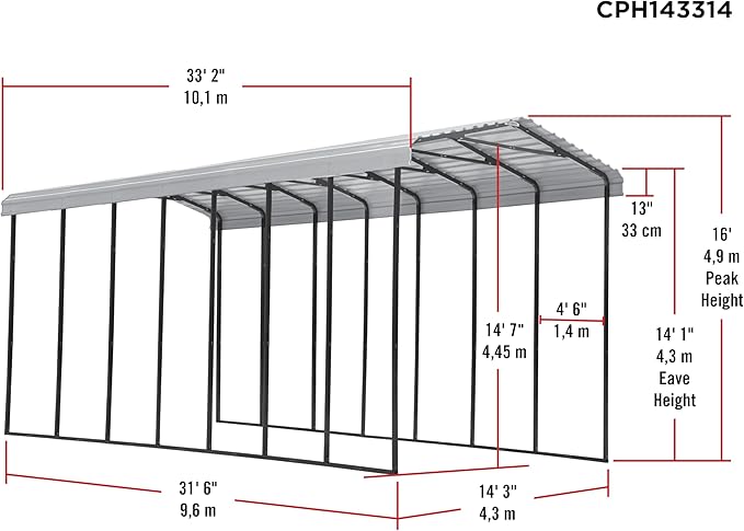 Arrow Carports Galvanized Steel Carport, RV Metal Carport Kit, 14' x 33' x 14', Eggshell