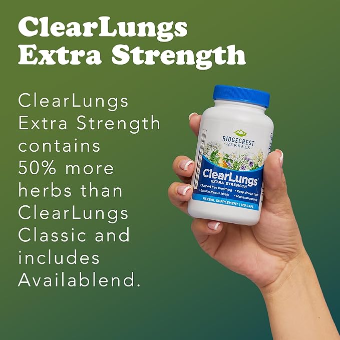 RidgeCrest Herbals ClearLungs Extra Strength, Daily Health Supplement, Natural Lung and Nasal Wellness Formula for Bronchial, Respiratory, Immune, Sinus, and Mucus Support (120 Vegan Caps, 60 Serv)