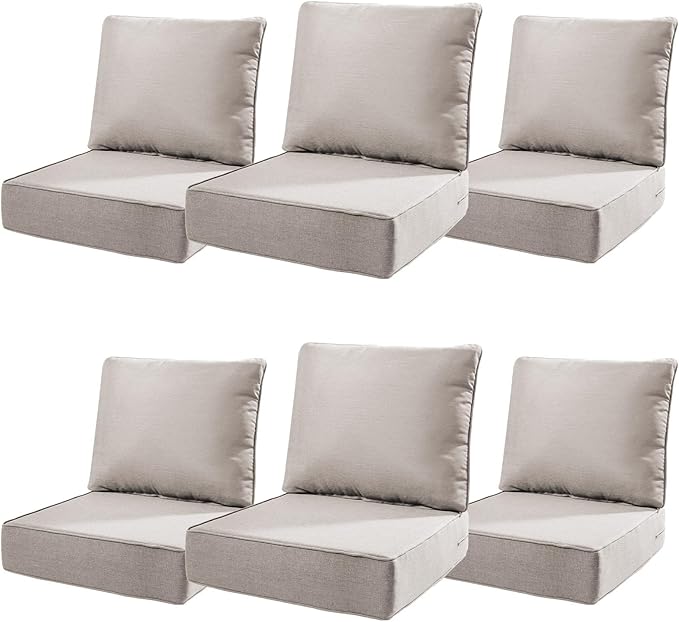 6" Thick Outdoor Cushions 22x24x6, 6-Set Deep Seat Patio Cushions with Removable Cover, Waterproof & Fade Resistant Replacement for Wicker Chair, Loveseat, Sofa - Beige