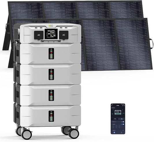 IEE SP5000 10240Wh Solar Power Station, 5000W(9000 Peak) AC Output, 120V/240V Split Phase LFP Battery with 2x400W Solar Panels, 1.6h Fast Charge Portable Power Generator for Home Backup, Emergency, RV