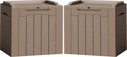 Flamaker 2 Pack Deck Box 31 Gallon Waterproof Resin Storage Box with Lid Indoor Outdoor Delivery Box Storage Bin for Patio Cushions (Light Brown)