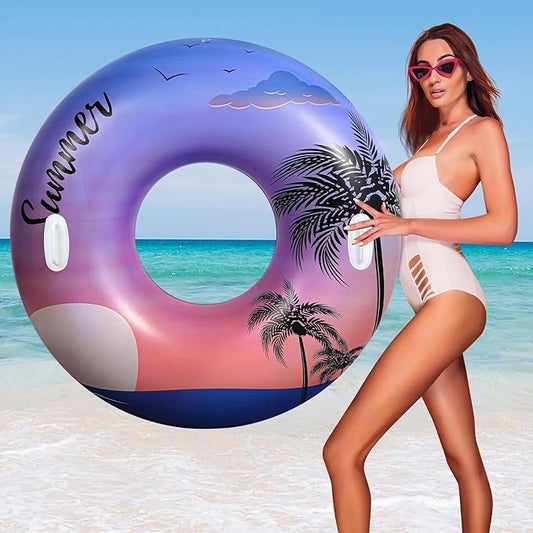 HeySplash Pool Tubes for Adult, 42 Inch Large Pool Floats with Handles, Inflatable Swim Rings Lounge, Hawaii Fun Swim Floaties Swimming Pool Beach Lake River Party Decoration Toys, Purple Sunset