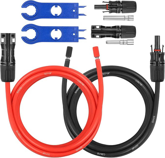 8AWG Solar Extension Panel Cable - 10FT Solar Wire with Waterproof Female and Male Connector and Solar Panel Adaptor Kit Tool PV Wire for RV, Home, Boat, Solar Panels(10feet Red + 10feet Black)