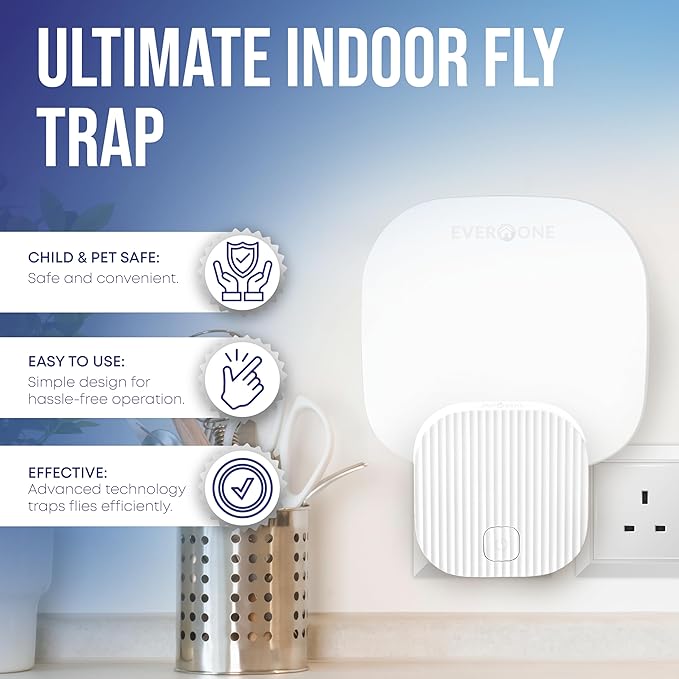 EverOne Fly Trap Indoor Plug-in Device with 3 Glue Cards – Effective Flying Insect Trap for Home – Bug Catcher and Mosquito Killer – Sticky Trap for Flies, Gnats, Fruit Flies, and Moths