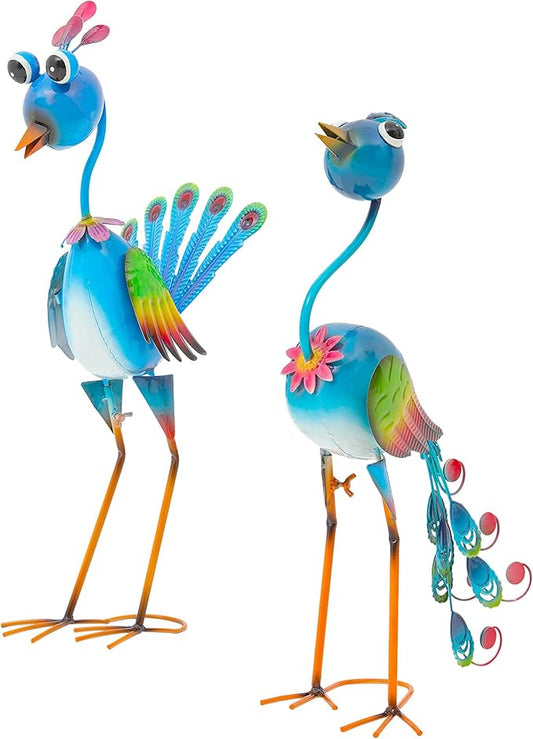 Ultym 22.5" Metal Peacock Yard Decor - Handmade Large Peacock Garden Statue Sculptures with Stable Ground Stakes, Backyard Decoration, Metal Garden Art