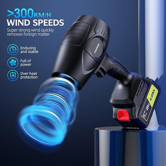 980,000 RPM Cordless Leaf Blower - 21V Electric Handheld Leaf Blower with 2×4.0Ah Batteries & Fast Charger - Lightweight for Patio, Lawn, Yard, Deck Cleaning - Raven