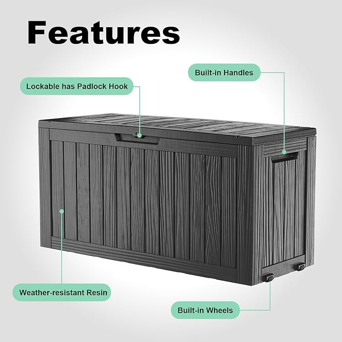 75 GallonOutdoor Storage Box,Resin Deck Boxes Waterproof, IndoorOutdoor Bin for Package Delivery, Patio Cushions, Gardening Tools, Lockable, UV Resistant