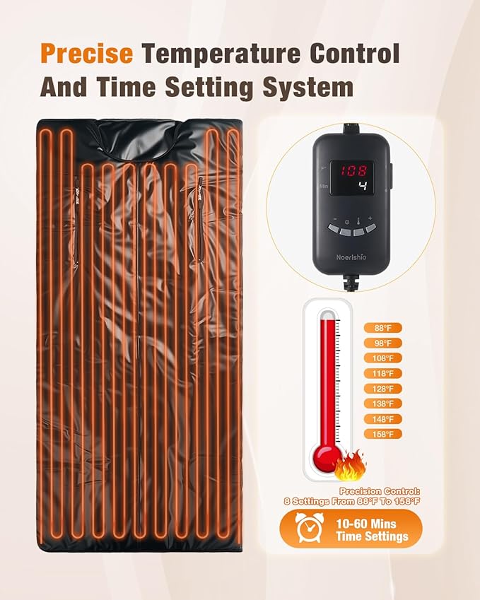 Portable Infrared Sauna Blanket, Portable Design, Relaxation and Detox Washable & Foldable with Carrying Bag and Remote Control, 88-158℉, 10-60 Minutes Timer, (6 x 2.62) FT