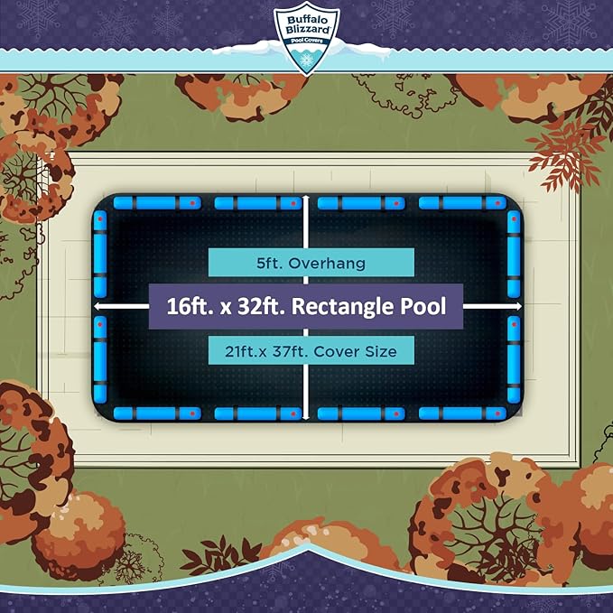 Buffalo Blizzard Economy 16 ft x 32 ft Rectangular Winter Pool Cover | Black/Blue | Closing Inground Swimming Pools | Easy to Install | Heavy Duty, Cold & UV Resistant | Shields from Seasonal Debris