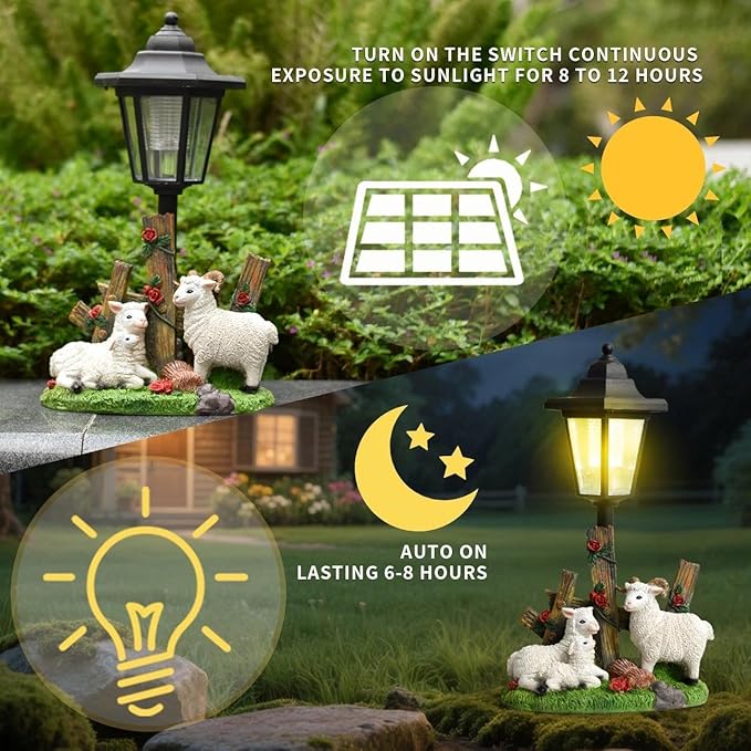LINZHEN Solar Garden Statue Outdoor Sheep Figurine with Lights Decor for Porch Yard Decorations Women Homes Sculptures Statues Lamp
