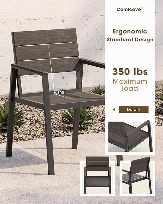 Outdoor Patio Dining Chairs Set of 2, Aluminum & HDPE All-Weather for Deck, Lawn, Backyard, Pool and Indoor Use (Charcoal)