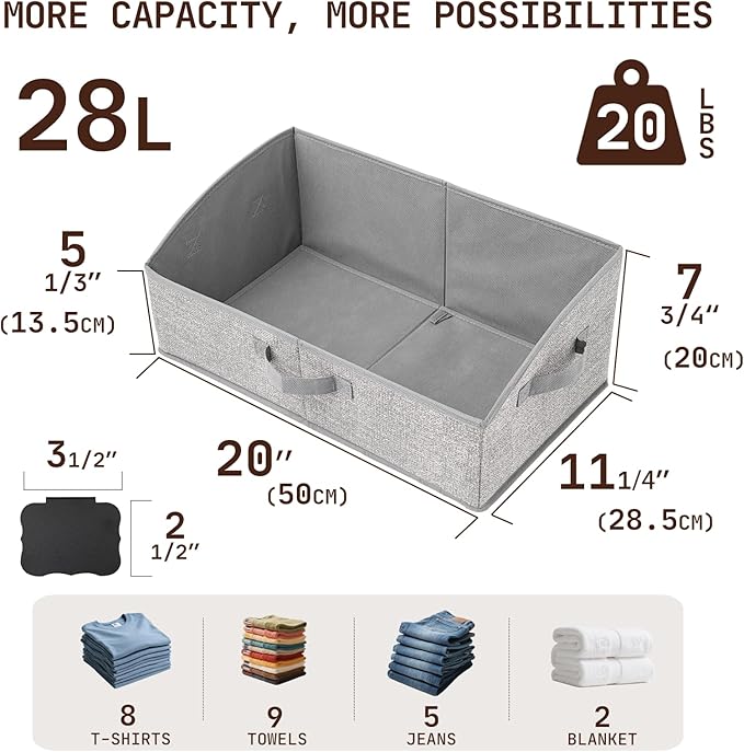 Closet Organizers and Storage with Labels Clip,Trapezoid Storage Bins,Storage Baskets for Shelves,Gift Basket Empty for Birthday,Books,Dog Toys,Foldable Toy Storage Organizer,Large,Grey,3-Pack
