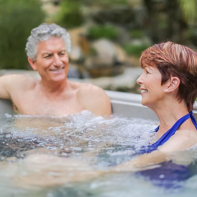 LifeSmart 5-Person Hot Tub – Outdoor Spa with 28 Jets, LED Lights, Waterfall, Ozonator & Cover – Sand-Colored Above-Ground Spa for Home Use