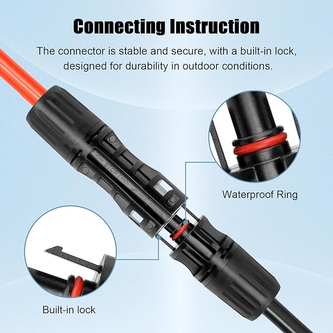 8 AWG Solar Extension Cable 15FT Black + 15FT Red, 8 Gauge Solar Panel Wire Male to Female Tinned Copper Wire for Solar Panel, Automotive, RV, Boat, Outdoors