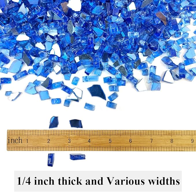 Fire Glass for Propane Fire Pit, 1/4 Inch High Reflective Fireplace Glass Rocks for Fire Pit Table, Fire Pit Glass Rocks for Outdoor Fire Table and Landscaping, 5 lbs, Cobalt Blue