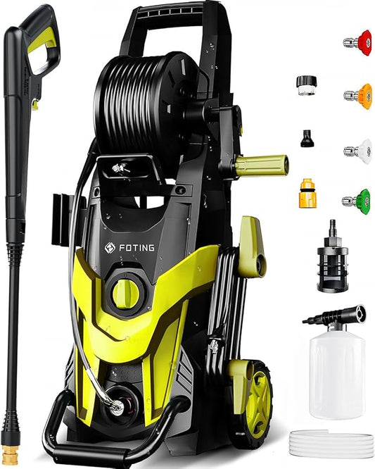 2025Upgraded Pressure Washer 4500PSI with 4 Quick Connect Nozzles,Inlet Hose & Filter, Foam Cannon for Cars/Fences/Driveways/Patios/Home Cleaning,Green