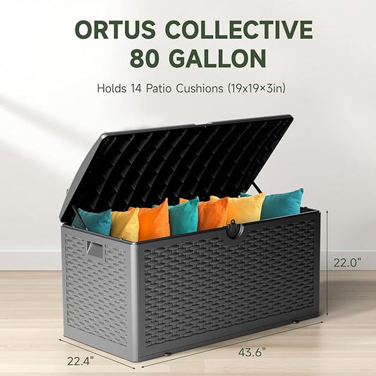 80 Gallon Resin Storage Box, All-Weather, Lockable Multi-Purpose Deck Box for Outdoor Cushions, Patio Items, and Garden Equipment, (Pure Black)