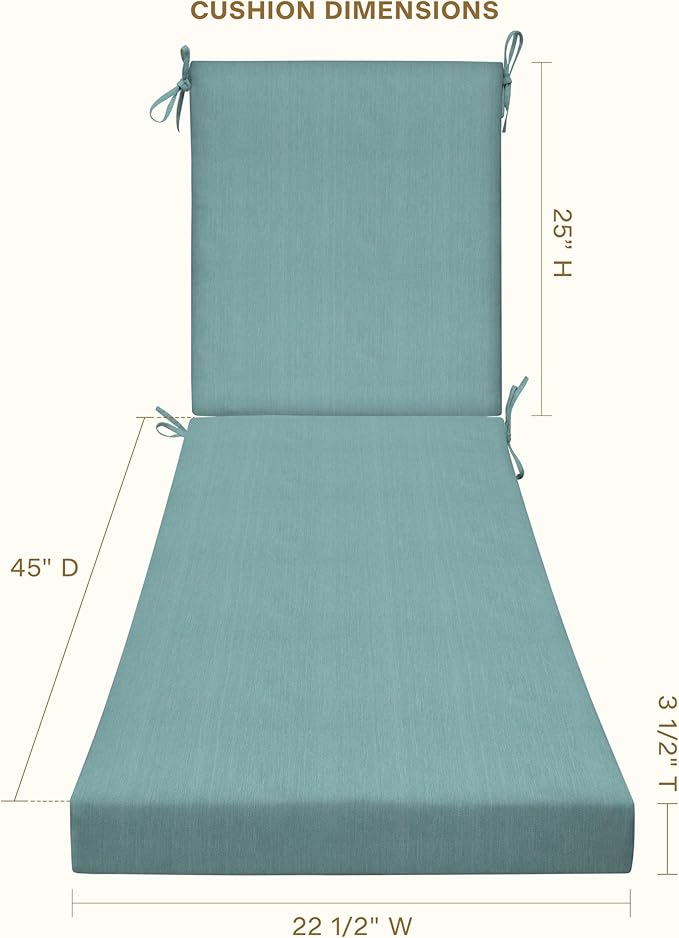 Honeycomb Outdoor Heritage Chaise, 22.5" W x 70" L, Textured Solid Coastal Blue Chair Cushion for Patio Furniture