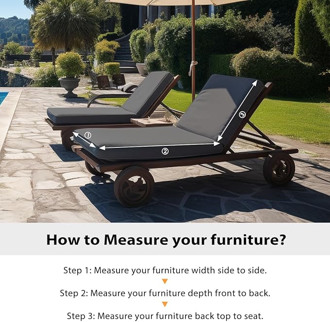 Sundale Outdoor Olefin Chaise Lounge Cushion Set of 2, Water-Resistant Patio Lounge Chair Cushion, Thick Lounger Pad with 4 Straps Dark Gray, 72 x 21 x 4 Inches