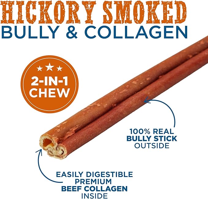 Best Bully Sticks Smoked Bully Sticks with Collagen for Dogs - 10-12 Inch, 5 Count (Pack of 1) - Natural, Grain Free Dog Chews - Large, Long-Lasting Treats for Aggressive Chewers