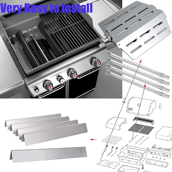 Flavorizer Bars Heat Deflector Burner Tube Set for Weber 300 Series E310 E320 E330 EP310 EP320 EP/CEP330 S310 S320 S330 Front Control Knob, Weber Genesis 62752 7620 7622 Grill Replacement Parts