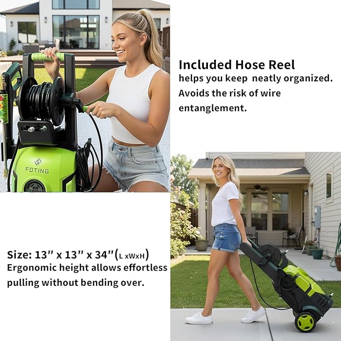2026NEW Pressure Power Washer with 4 Quick Connect Nozzles, Inlet Hose & Filter, Foam Cannon for Cars/Fences/Driveways/Patios/Home Cleaning,34" X 13" X 13"