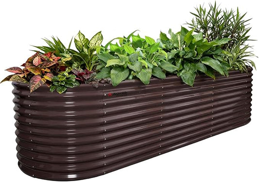 A ANLEOLIFE 30" Extra Tall Galvanized Raised Garden Beds Outdoor, 10x3x2.5ft Large Oval Metal Planter Boxes for Planting Vegetables, Flowers, Fruits, Eco-Safe & Easy Setup, CaféBronze