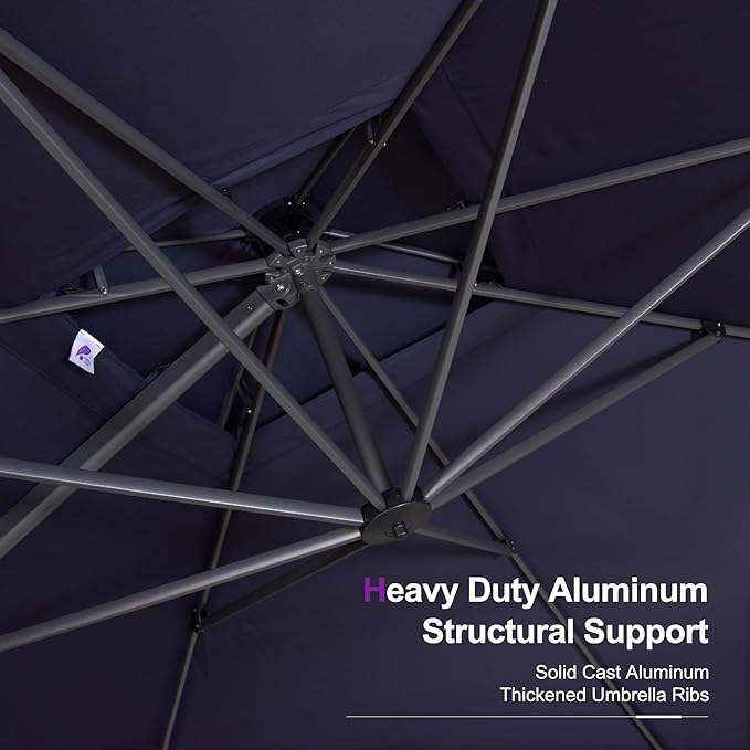PURPLE LEAF 11FT Cantilever Outdoor Umbrellas Large Patio Umbrella Hanging Double Top Square Offset Umbrella with 360°Rotation Tilting Umbrella Outdoor Patio, Navy Blue