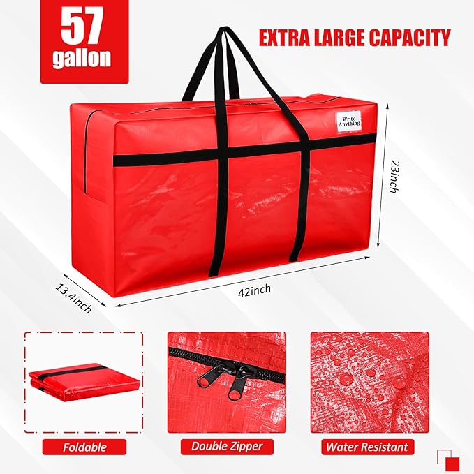 Windyun 4 Pack 57 Gallon Extra Large Storage Bags XXL Moving Bags with Zipper Handles Heavy Duty Jumbo Big Tote Box for Christmas Tree Storage 4, 5, 7.5, 9, 10, 12 ft Skeleton College Dorm(Red)