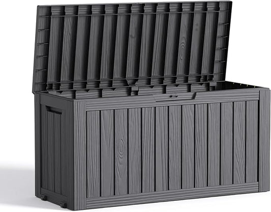 75 Gallon Outdoor Storage Box – Resin Deck Box with Lockable Lid, Waterproof Patio Furniture Storage for Tools, Garden & Yard Organization