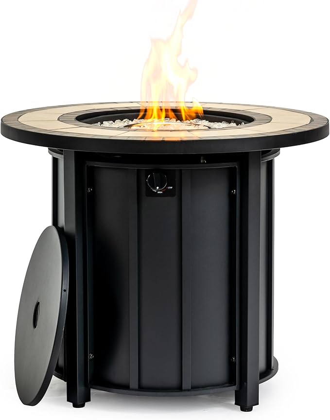 Propane Fire Pit Table, 30" Firepits for Outside, Gas Fire Pit for Outside Patio, Propane Fire Table with Ceramic Tabletop for Patio, Pool, Tank Inside, Tank Not Included, 50000BTU, Black