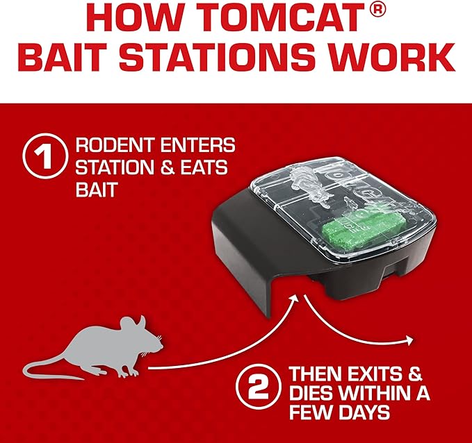 Tomcat Mouse Killer(e) Child Resistant, Refillable Station Offering with Clear Lid for Easy Bait Monitoring, 4 Packages each which contain 1 Station and 32 Bait Blocks
